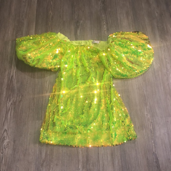 RHODE Dali sequin  off the shoulder puff sleeves party dress chartreuse size 2 - Picture 3 of 8